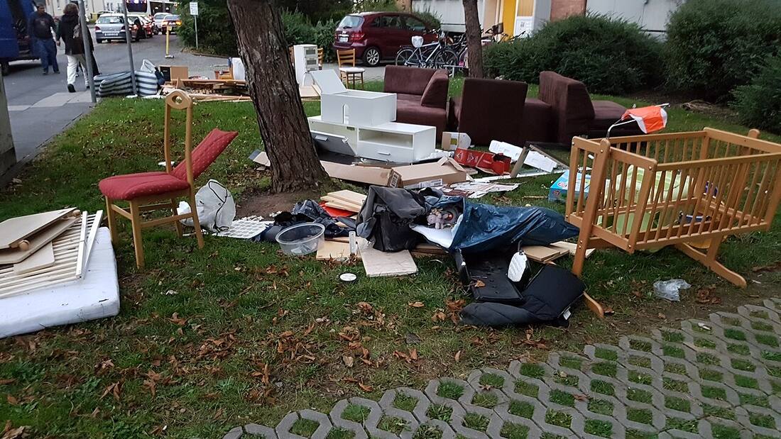 Household rubbish and furniture piled for rubbish clearance in Colchester